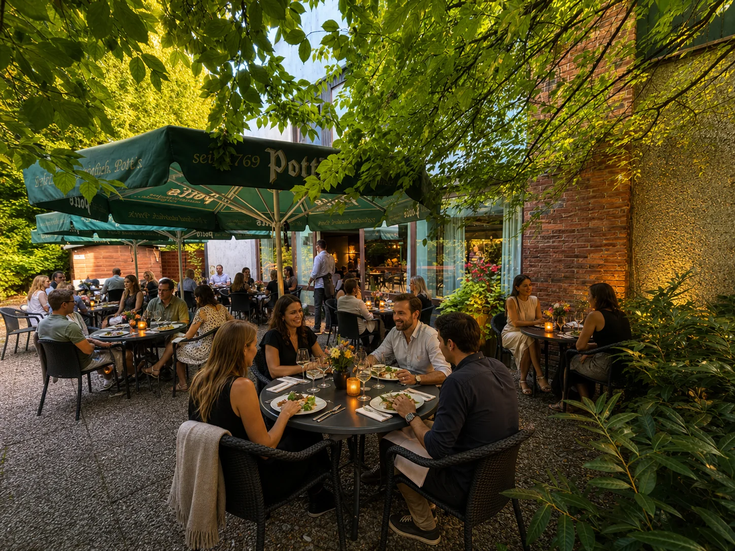 Geselliger Biergarten der Gaststätte Zur Linde
